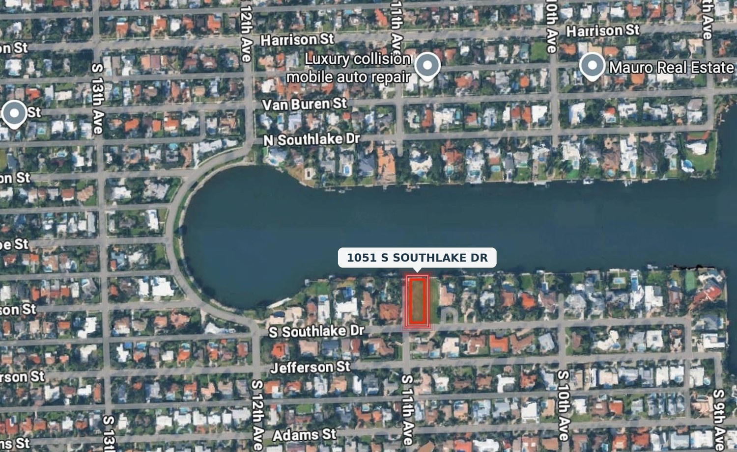 Aerial view with subject site marked